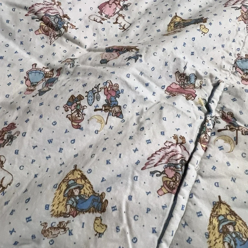 Vintage Mother Goose Nursery Rhyme Baby Quilt Crib Blanket Throw 66X41 Patchwork